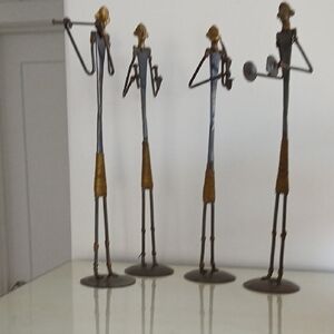 Vintage Orissa Dhokra Tribal Cast Metal Statue Musicians Set Of 4
